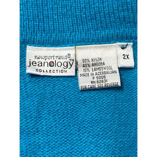 Suéter Newport News Jeanology Mujer 2X Azul Angora Mezcla Lana de Cordero Capucha Cuello - Imagen 5 de 8