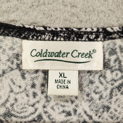 Coldwater Creek Top Womens XL Black White Boho Faux Wrap Artsy Paisley - Picture 5 of 10