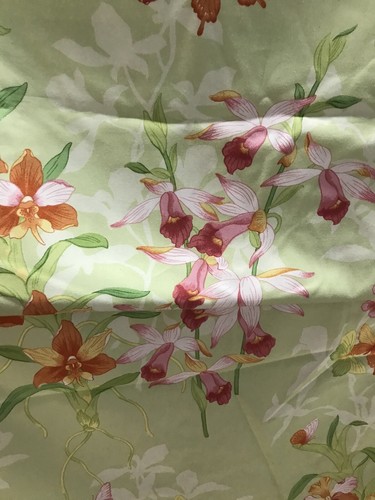 Vintage P. Kaufmann Fabrics Green Orchids butterfly Soil Stain Repellent Topical - Picture 2 of 5