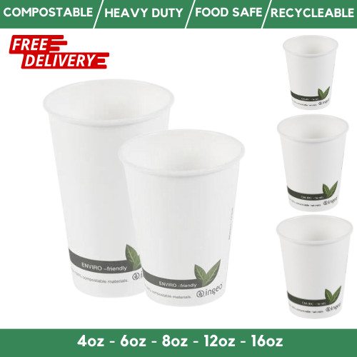 Tazas y tapas de café blancas compostables desechables 100 % biodegradables