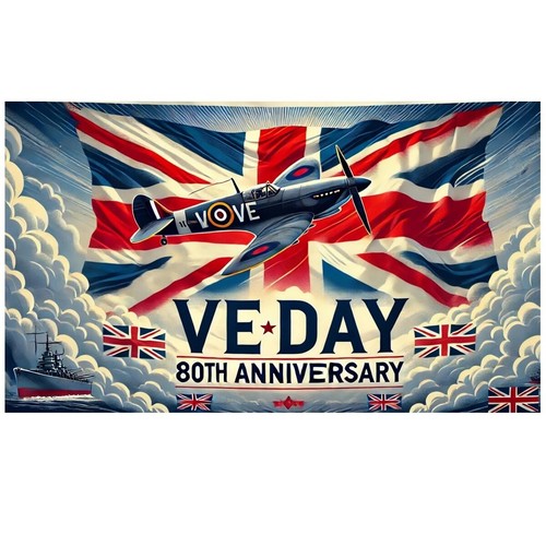 VE Day Flag 80th Anniversary Banner Decorations Victory In Europe, Spitfire UK - Picture 9 of 9