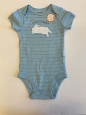 9M Carter's Just One You " What's Hoppin"  bodysuit blue striped short sleeved