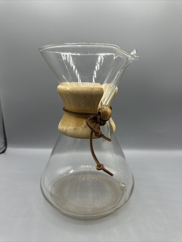 Vintage Chemex Pour Over Coffee Maker Pyrex Glass 8-Cup Wood Collar 9" - Picture 2 of 9