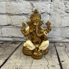 White & Bronze 18cm Large Ganesh Ganesa Sitting On Lotus Statue Resin Hindu