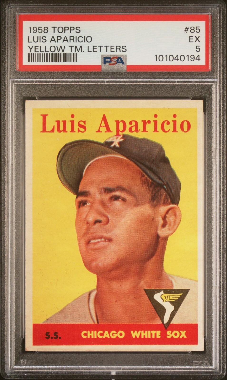1958 TOPPS LUIS APARICIO YELLOW TEAM LETTERS #85 PSA 5 EX