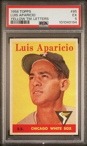 1958 TOPPS LUIS APARICIO YELLOW TEAM LETTERS #85 PSA 5 EX