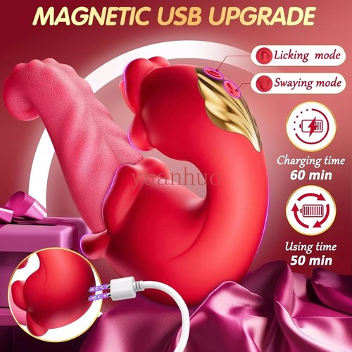 2in1-Rose-Zunge-Vibratar-Klitoris-Massage-Lecken-Oral-für-Frauen-Geschenk-US - Bild 3 von 7
