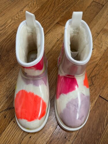 UGG WOMEN SIZE 6 CLASSIC CLEAR MINI PARTY SPOTS BOOT WHITE WATERPROOF FUR LINING - Picture 5 of 6