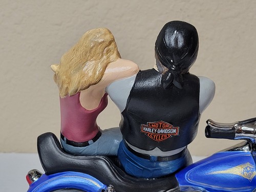 Ceramic Motorcycle Harley Sculpture Couple Leaning on Bike Very nice detail. - Picture 5 of 7