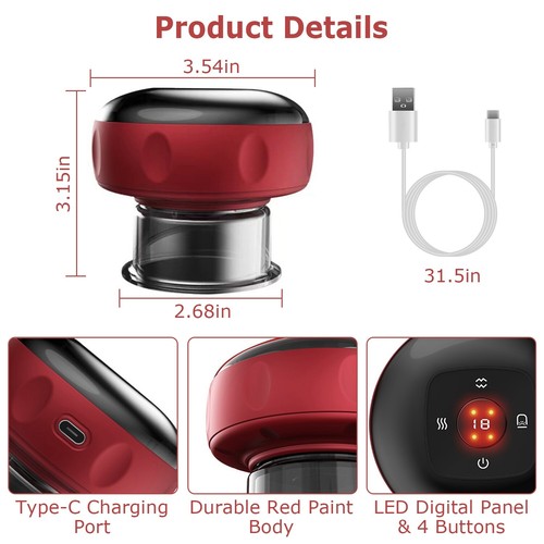 6/12 Levels Electric Cupping Therapy Smart Scraping Massager Red Light Heating - Picture 22 of 34