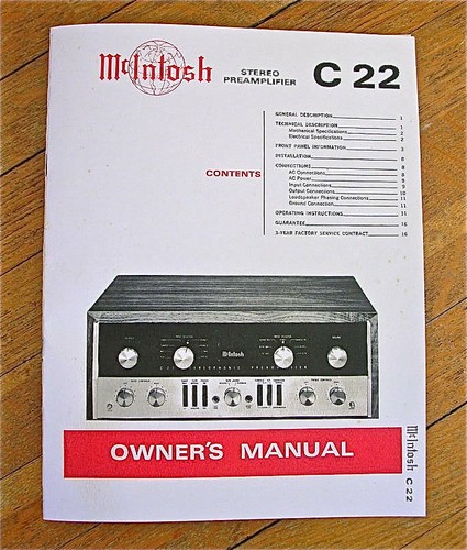 Preamplificador de tubo McIntosh C22 años 60 MANUAL DEL PROPIETARIO - Imagen 1 de 5