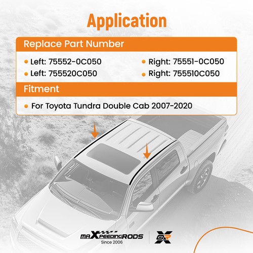 2x L&R Roof Drip Molding Trim for Toyota Tundra Double Cab 2007-2020 75552-0C050 - Picture 4 of 20