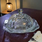 Clear Vintage Floral Federal Glass Covered Butter Dish w/ Lid, Rectangle 7x4x5