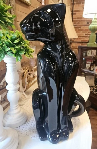 Vintage 1992 Large Royal Haeger Sleek Black Panther Sitting Upright Statue