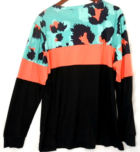 Dear Scarlett 2X Colorblock Leopard Top Long Sleeve Multicolor Soft Stretchy - Picture 3 of 10