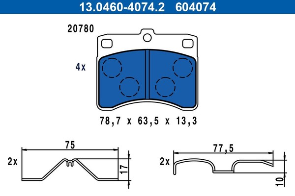 Bremsbelagsatz Scheibenbremse Vorne Ate 130460 40742 FÜR Daihatsu Piaggio-image