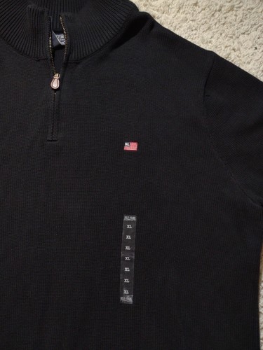 Polo Ralph Lauren Men's Black XL 1/4 Zip Pullover Sweater American Flag Logo NEW - Picture 2 of 11