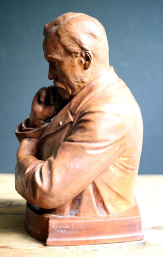 Antique Bust of Louis Pasteur Large Sculpture Terracotta Statue Antonin Carles - Bild 7 von 10