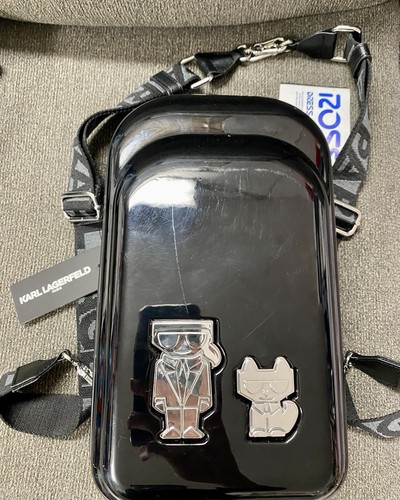 Karl Lagerfeld Paris Maybelle Hard Side Mini Suitcase Backpack Glossy Black 🔥 - Picture 2 of 3