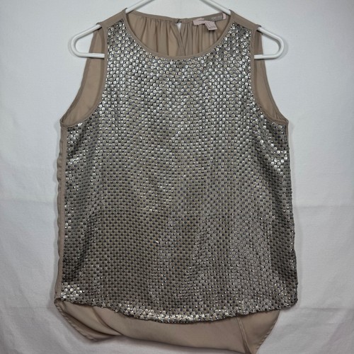 Camicetta donna Forever 21 paillettes argento senza maniche canotta festa taglia small - Foto 2 di 8