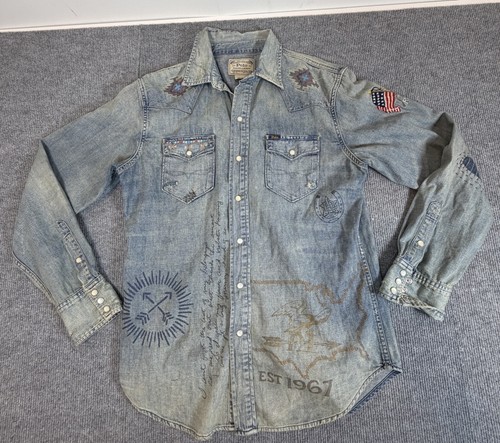 Polo Ralph Lauren Flag Western Patchwork Denim Button Down Shirt Ltd Edition