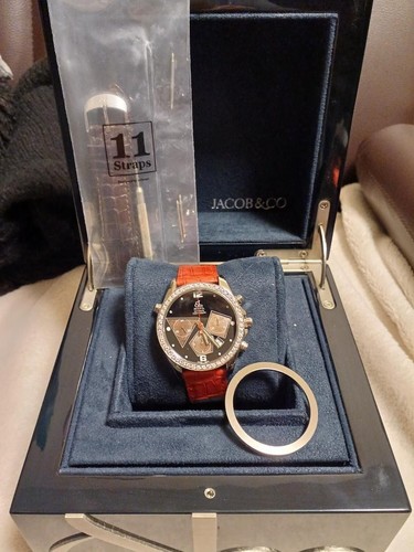 Jacob&Co. Watch Chronograph Diamond Bezel Genuine Leather Strap Brown Automatic - Picture 2 of 4