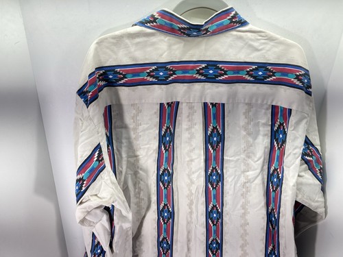 Western Aztec Shirt Men XL Ivory Button Long Sleeve Handmade Tailored Rodeo VTG - Picture 7 of 12
