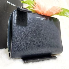 Saint Laurent Cassandre Wallet Bifold YSL Zip Around Navy 13x10x3 cm Japan