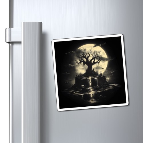 Imán de árbol místico oscuro iluminado por la luna, decoración de arte oscuro, regalo único, imán de nevera - Imagen 5 de 7