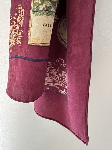 ADOLFO Designer Wine Labels Silk Scarf 53”x 10” Rectangular Unisex Burgundy - Picture 13 of 22