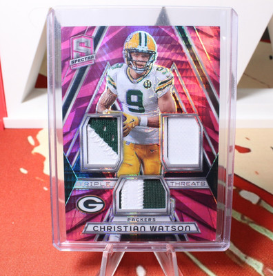 Christian Watson 2024 Panini Spectra  Pink Triple Threats Patch Packers 5/15