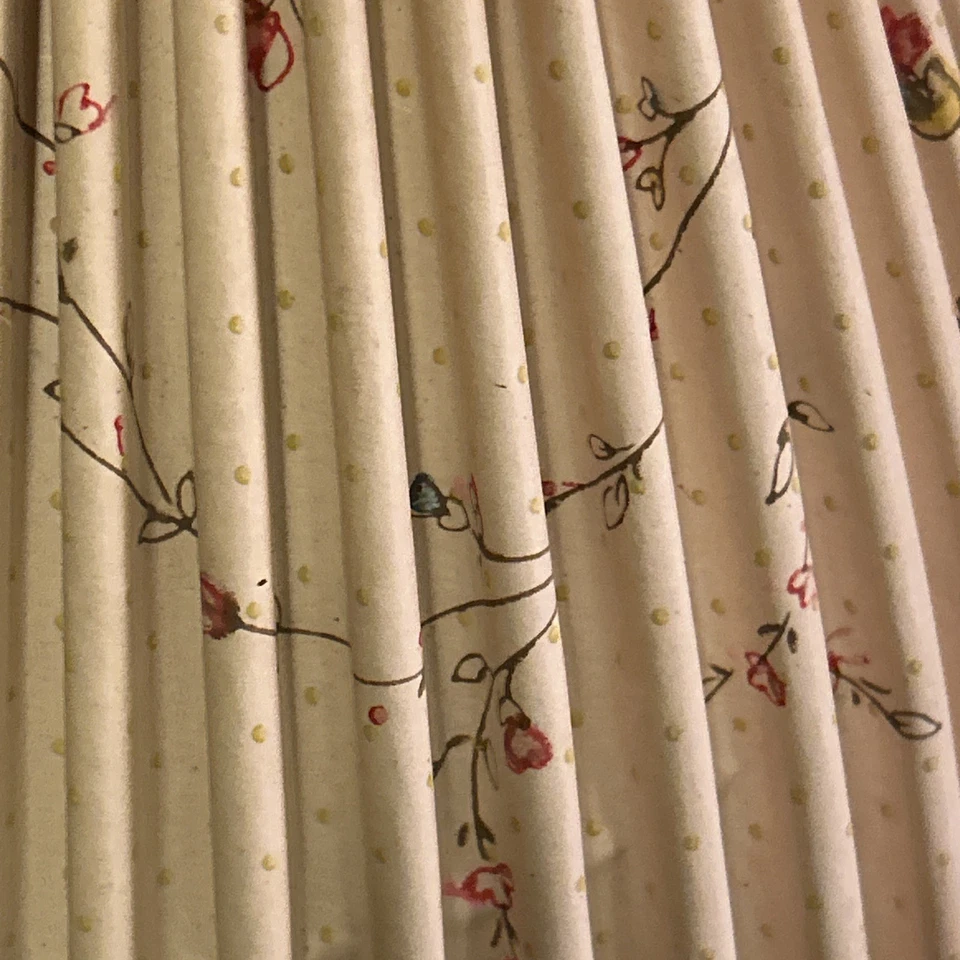 Vintage French Country Hard Paper Pleated Floral Lamp Shade 5x7x9 Attached Harp - Image 3 of 4