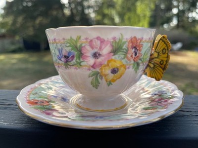 Vintage 1930's Aynsley Butterfly Handle Floral Pattern Tea Cup
