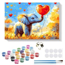Malen Nach Zahlen Set Erwachsene Elefant Herz 20x30cm Acryl Leinwand