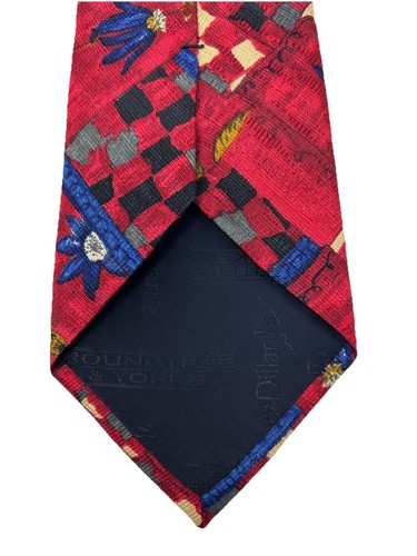 Roundtree & Yorke All Silk Neck Tie Red Abstract Floral Hand Sewn 57.25"x 4" - Picture 5 of 6