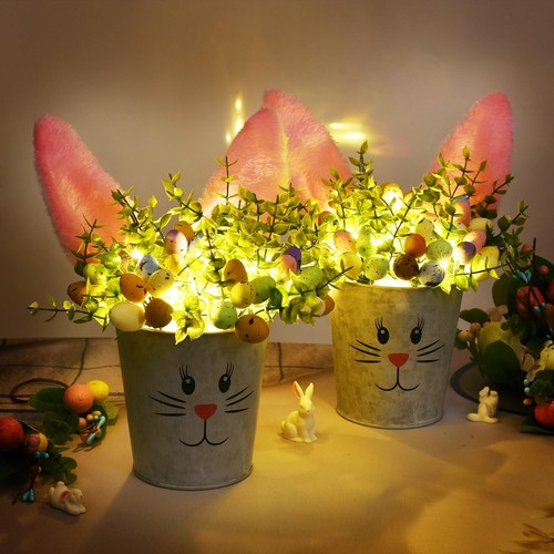 2 Pcs Easter Decorations Indoor Artificial Flower with Bunny Ear, Lighted Bun... - Picture 4 of 6