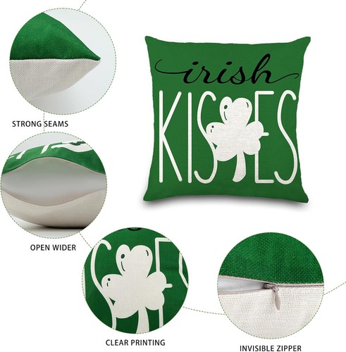 4pcs ST Patricks Day Pillow Covers 18 x 18 Inch Buffalo Plaid Green - Picture 2 of 7