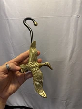 Vintage Brass Goose Mallard Duck Fireplace Damper Pull Hook Hanger 11.5"