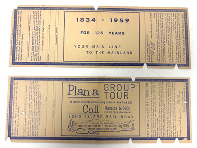 2 Vintage Train Tickets LIRR Long Island Railroad Commemorative Tickets 1959 G3