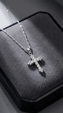 Unisex Silver Gothic Cross Necklace Sparkling...