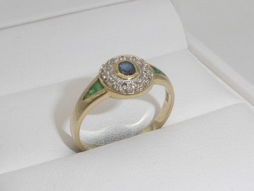 585 Gelbgold 14K Gold Ring Saphir Diamant Verlobungsring RG 64 - 20,3 mm 9740 - Bild 5 von 12