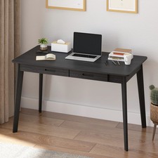Timechee Black Wooden Computer Desk, 47" Writing Desk with 2 Black 47.2"L x 21.7