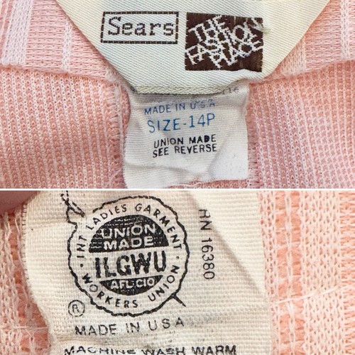 Abito gonna intera vintage Sears rosa pastello a righe nabby maglia aderente e svasata 14 - Foto 3 di 10