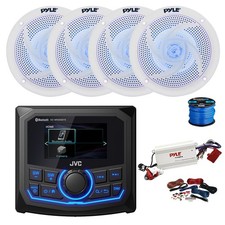 JVC Marine BT AM/FM/WB Receiver, BT Amp w/ Kit, 4X 6.5" 240W LED Speakers, Wire