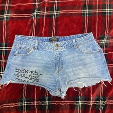 Don Ed Hardy Women's Denim Cut-Off Shorts, Size 30 Painted Swallow Birds