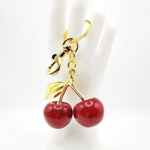 Trendy Delicious Cherry Bag Charm KeyChain Glitter Summer Fruits Pendant Women - Picture 7 of 16