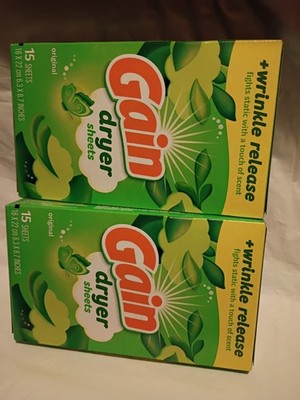 Gain Original Dryer Sheets Wrinkle Release 2 Boxes 15 Sheets Each