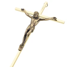 10 inch Catholic Crucifix Wall Cross Shiny Gold Metal Hanging Wall Decor