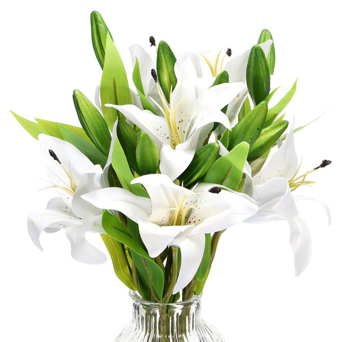 6PCS Lily Fake Flowers Lily Artificial Flowers White Flowers Faux Flower White - Picture 1 of 5