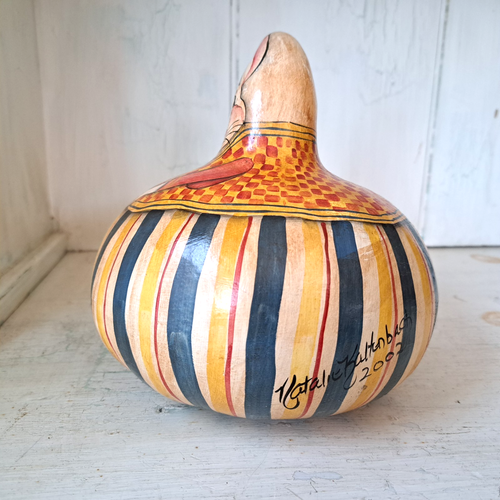 RARE Signed Artist Natalie Kaltenbach Handpainted 7" Primative Bunny Gourd - Picture 3 of 8